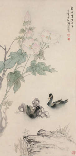 黄君璧 丁亥-1947年作 花鸟 镜片