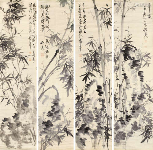 蒲华 壬辰-1892年作 花卉 四屏轴