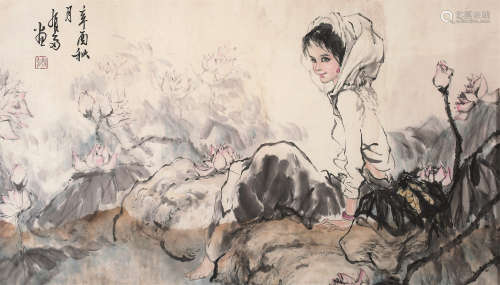 姚有多（1937～2001） 辛酉（1981年）作 少女 镜框 设色纸本