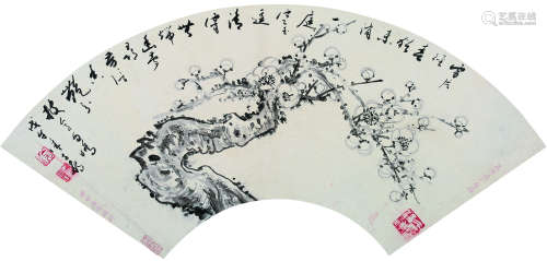 徐子鹤（1916～1999） 戊午（1978年）作 梅花 扇面 水墨纸本