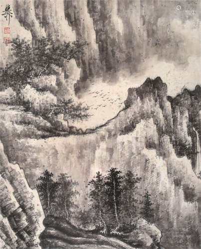 谢稚柳（1910～1997） 山水 镜框 水墨纸本