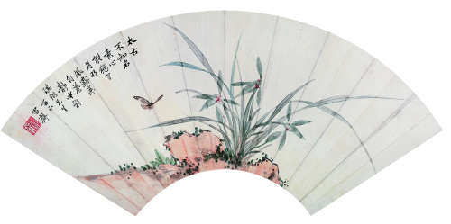 溥伒（1893～1966） 花蝶图 扇面 设色纸本
