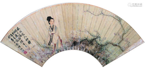 陈缘督（1902～1967） 辛巳（1941年）作 梅荫仕女 镜框 设色纸本