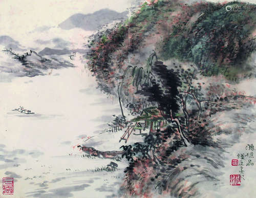 钱瘦铁（1897～1967） 渔樵图 镜框 设色纸本