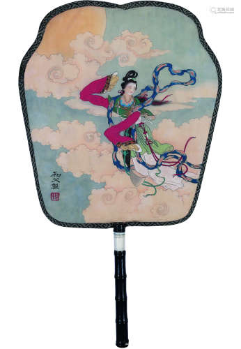 金协中（1908～1963）  马晋（1900～1970） 飞天 团扇 设色绢本