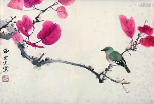 田世光（1916～1999） 红叶小鸟 镜框 设色纸本