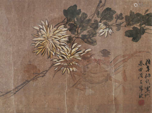 任伯年（1840～1896） 秋蟹图 镜框 设色纸本