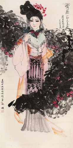林墉（b.1942） 1982年作 仕女 立轴 设色纸本