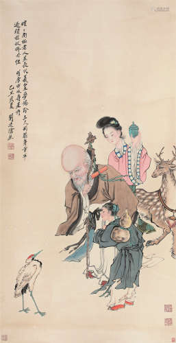 刘凌沧（1908～1989） 乙丑（1985年）作 寿星图 立轴 设色纸本