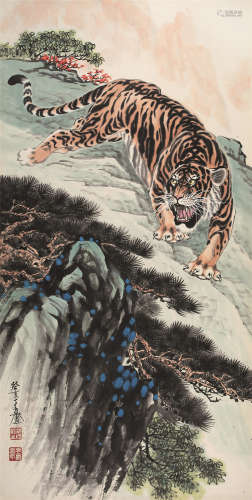 胡爽庵（1916～1988） 癸亥（1983年）作 虎 立轴 设色纸本
