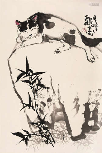 孙其峰（b.1920） 猫石图 镜心 水墨纸本
