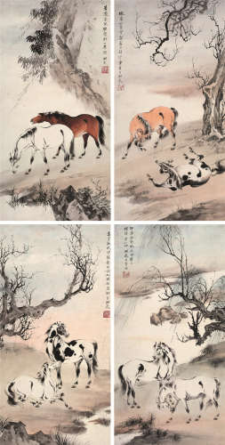 戈湘岚（1904～1964） 八骏图 镜心 设色纸本