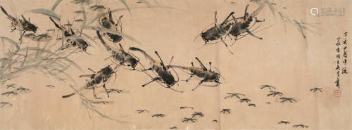 吴青霞（1910～2008） 丁亥（1947年）作 鱼戏图 横幅 设色纸本