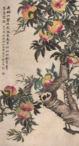 赵士鸿（1879～1954） 九如图 立轴 设色蜡笺