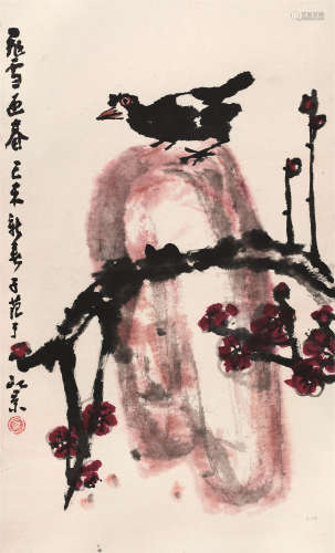 崔子范（1915～2011） 己未（1979年）作 风雪迎春 立轴 设色纸本