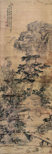 胡铁梅（1848～1899） 癸巳（1893年）作 山中人家 立轴 设色绢本
