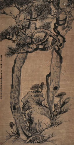 张赐宁（1743～1817） 乙丑（1805年）作 松石图 立轴 水墨纸本
