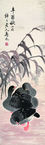 边寿民（1684～1752） 辛酉（1741年）作 芦雁 立轴 设色纸本