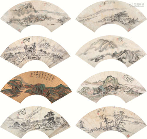 王学浩（1754～1832）  弘旿（1743～1811） 山水扇面 册页 （八开） 设色纸本