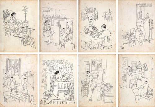 叶浅予（1907～1995） 人物故事 镜心 （八开） 水墨纸本
