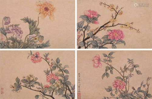 蒋廷锡（1669～1732） 花卉 册页 （八开） 设色纸本