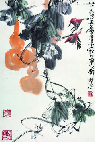 许麟庐（1916～2011） 2005年作 葫芦 立轴 设色纸本