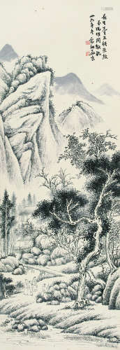 俞剑华（1895～1979） 1936年作 访友图 立轴 水墨纸本