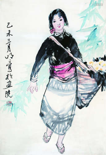 王明明（b.1952） 己未（1979年）作 少女 立轴 设色纸本