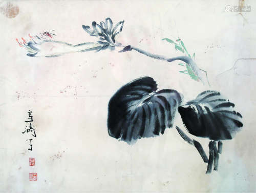 王雪涛（1903～1982） 草虫 镜框 设色纸本