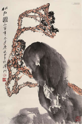 白庚延（1940～2007） 丙寅（1986年）作 松石图 立轴 设色纸本