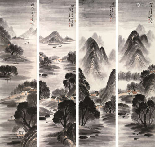 吴石仙（1845～1961） 癸卯（1903年）作 湖光帆影 立轴 水墨纸本