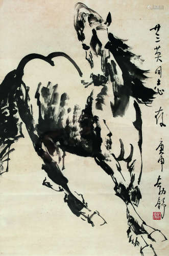 刘勃舒（b.1935） 庚申（1980年）作 奔马图 镜框 水墨纸本