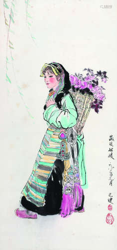 陈光健（b.1936） 1980年作 藏族姑娘 立轴 设色纸本