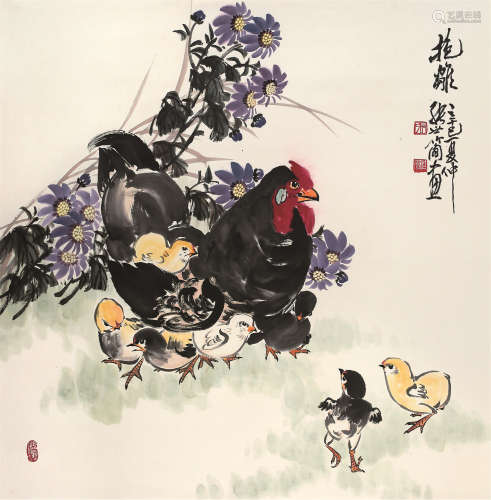 张世简（1926～2009） 辛巳（2001年）作 抱雏 立轴 设色纸本