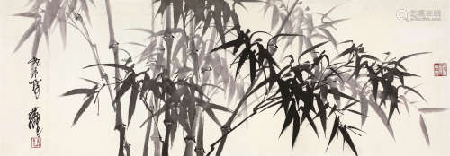 黄胄（1925～1997） 墨竹 横幅 水墨纸本