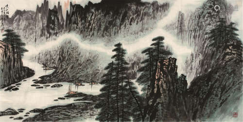 张登堂（1944～2015） 戊子（2008年）作 峡江烟云 镜心 设色纸本