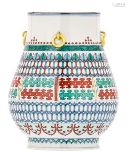 A Chinese polychrome decorated Hu vase, with stylized floral motifs, with a Yongzheng mark, H 21,5 cm