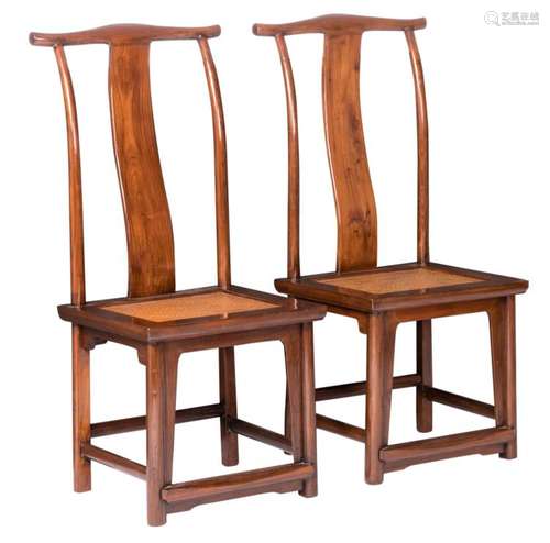 Two Chinese hardwood chairs with cane seat, H 112 cm