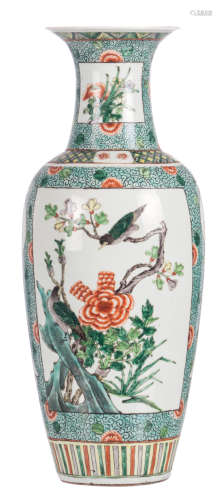 A Chinese famille verte baluster shaped vase, floral decorated, the roundels with birds and flower branches, H 60 cm