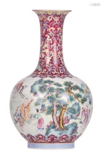 A fine Chinese famille rose bottle vase decorated with the Eight Immortals, marked Daoguang, H 28 cm