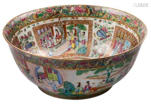 A Chinese famille rose Canton bowl, overall decorated with court scenes, 19thC, H 16,5 - ø 40,5 cm