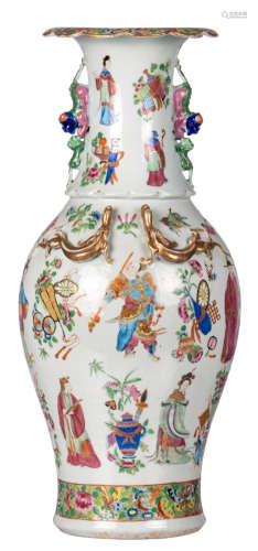 A Chinese famille rose baluster shaped vase, overall decorated with figures, antiquities and flower branches, H 61,5 cm