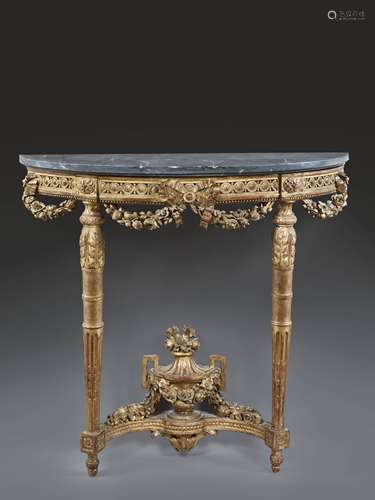 CONSOLE DEMI-LUNE D'ÉPOQUE LOUIS XVI Estampille de Jean-Baptiste II Tilliard En bois sculpté et