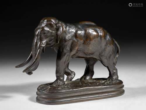 BARYE, Antoine-Louis (1795-1875) Eléphant d’Asie Bronze à patine brune Fonte posthume, signé sur