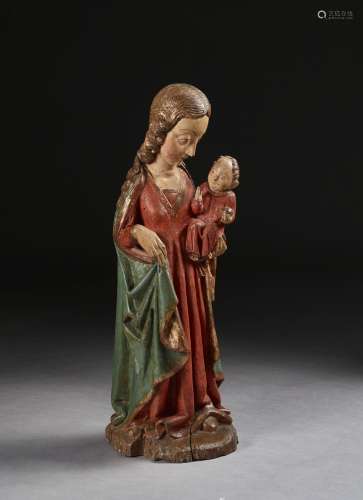 Basse Autriche ou Carinthie, milieu du XVe siècle Vierge à l'Enfant Sculpture en bois polychrome