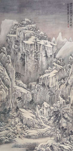 郑午昌（1894～1952） 1950年作 雪景寒林图 立轴 绢本设色