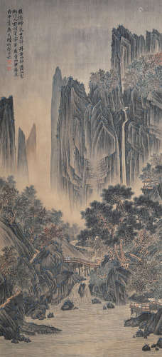 陆恢（1851～1920） 1908年作 青山游春图 立轴 绢本设色