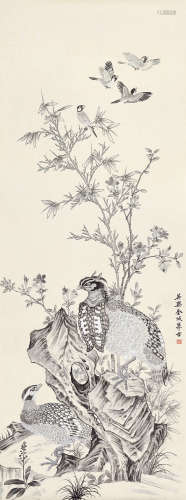金城（1878～1926） 博古花鸟 立轴 绢本水墨