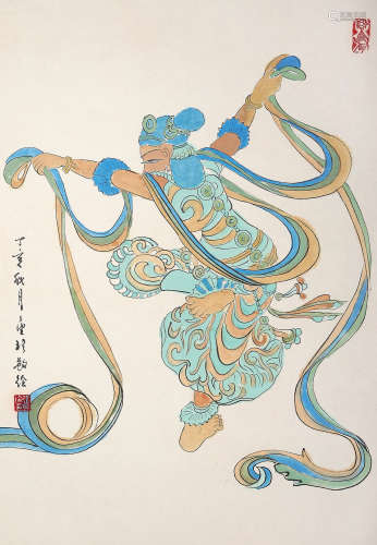 张金玲（b.1951） 2007年作 伎乐天 镜心 纸本设色