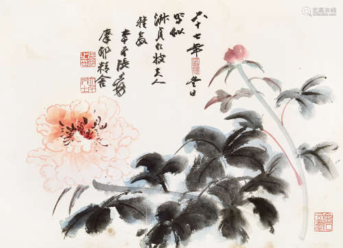 张大千（1899～1983） 花娇叶宠 镜心 纸本设色